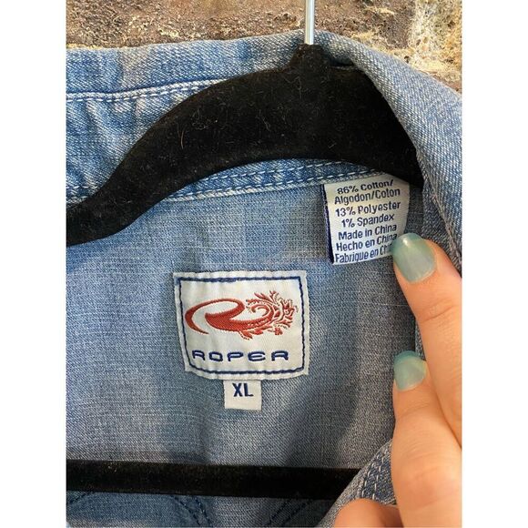 Roper Western Biker Blue Denim Fringed Vest Women’s Size XL - Picture 4 of 10